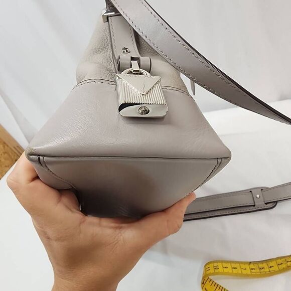 Michael Kors Crosby Medium Pebbled Leather Messenger Grey Crossbody Bag - Picture 11 of 12